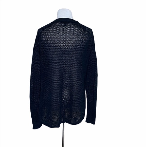 J. CREW Linen Lace-Up V neck Sweater Black - Picture 3 of 7